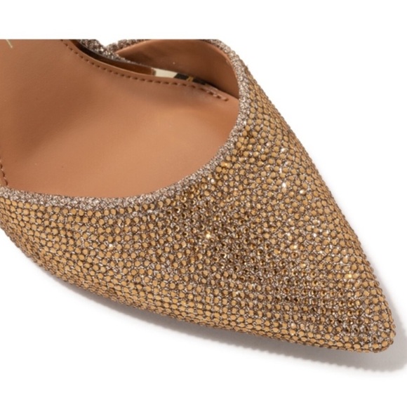 - Jessica Simpson Gold Rhinestone “Whispie” Pointed Toe Ankle Strap Heels 7 - Picture 2 of 15